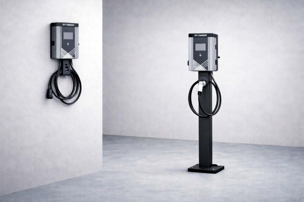 AC EV charger installed in commercial parking environment
