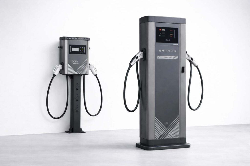 DC fast charging station in commercial infrastructure setting