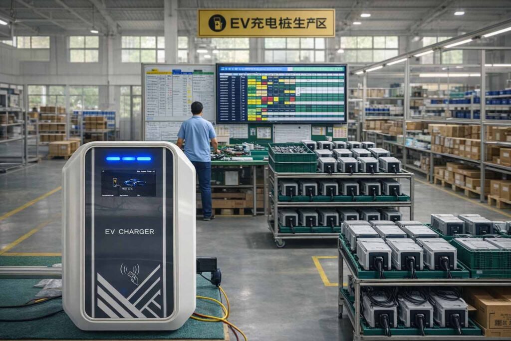 Supply chain management and production planning supporting stable EV charger manufacturing