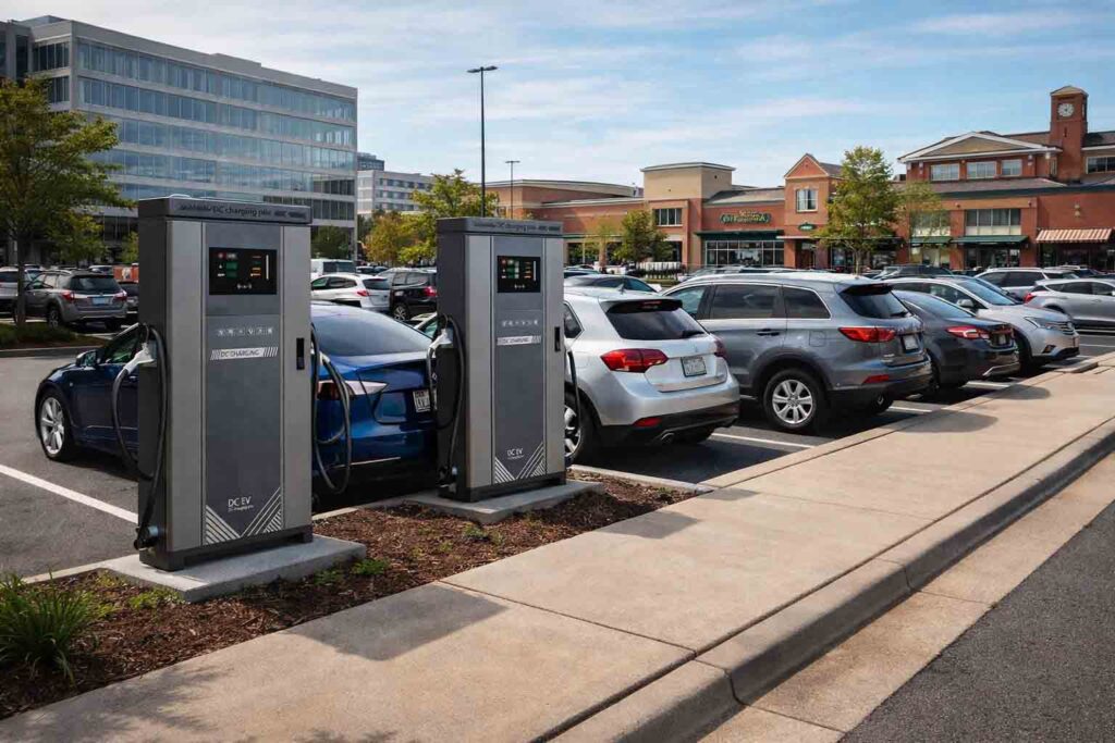 EV charging systems deployed at mixed-use and public commercial sites
