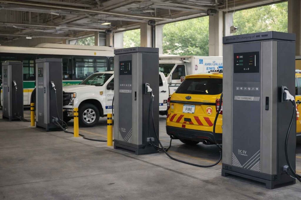 EV charging infrastructure for municipal and public service vehicles ensuring daily service consistency