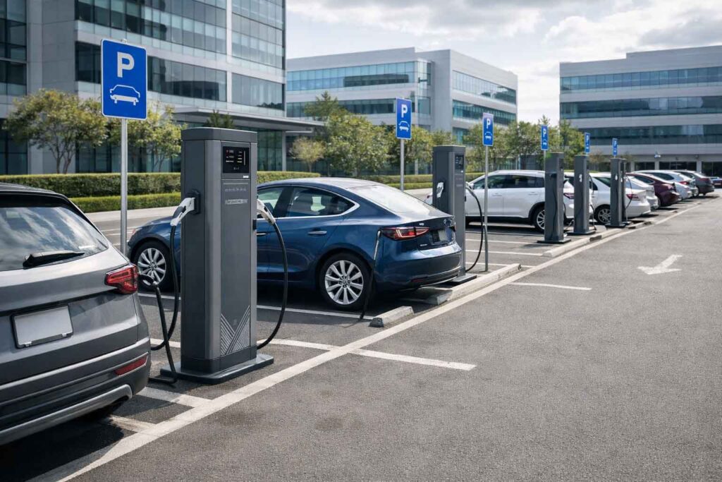 EV charging systems deployed in office and workplace parking facilities