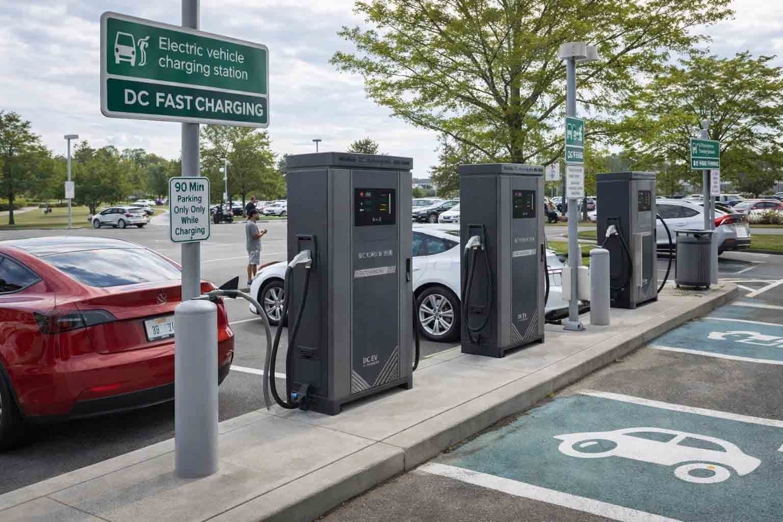 Public fast charging solutions deployed in environments with continuous public access