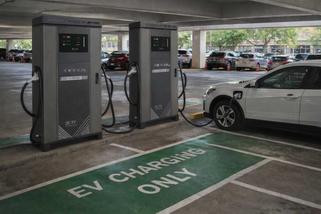 charging infrastructure deployed in public parking facilities with managed circulation