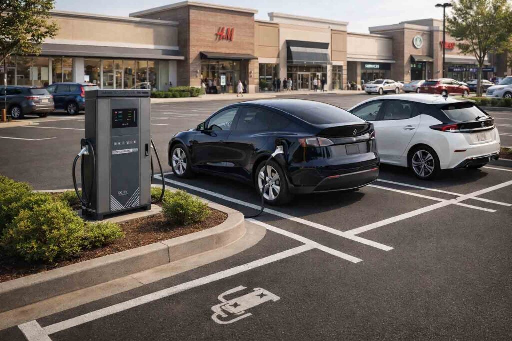 EV charging systems integrated into shopping mall and retail properties